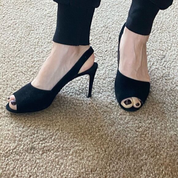 Prada Timeless Black Suede Open Toe Heels 7.5 - Picture 4 of 6